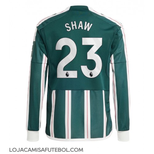Camisa de Futebol Manchester United Luke Shaw #23 Equipamento Secundário 2023-24 Manga Comprida